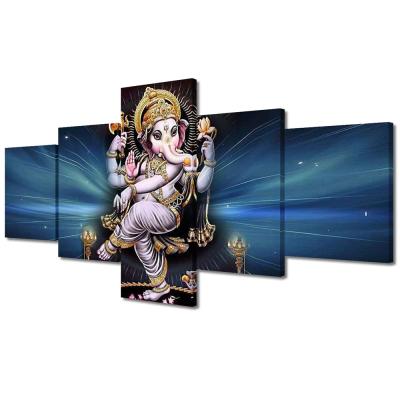 China Waterproof+ECO-Friendly Ganesha Canvas Wall Art For Living Room Modern Hindu God Pictures Artwork Home Decor Religion Faith Posters 5 Pieces for sale