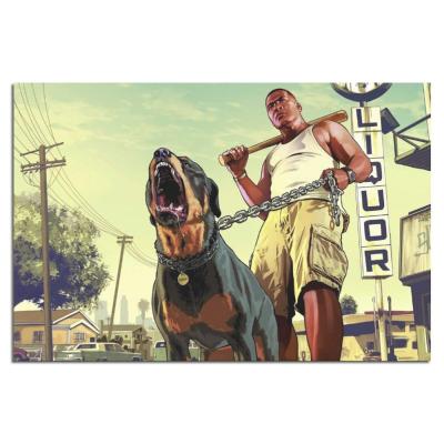 China Waterproof+ECO-Friendly GTA 5 Game Poster Retro Art Living Room Posters Bedroom Decor Fabric Painting Home Decorative Canvas Wall Painting for sale