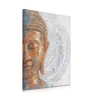 China Wall Art Foil Canvas Reproduction Print of Waterproof+ECO-Friendly Mandala Flower Blossom Gold Buddha on Blue Wrapped Canvas Painting for Living Room Decor for sale