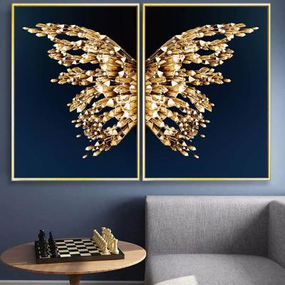 China Waterproof+ECO-Friendly 2 Pieces Nordic Abstract Gold Style Modern Wall Art Canvas Prints Picture Butterfly Posters For Living Room Bedroom Home Decor for sale