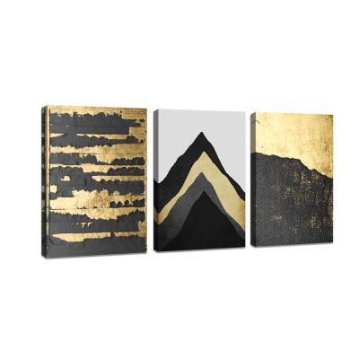 China Waterproof+ECO-Friendly 3 Panels Modern Abstract Black Bedroom Sofa Back Room Home Decor Gold Mountain Canvas Print Wall Art Painting Picture For Living for sale