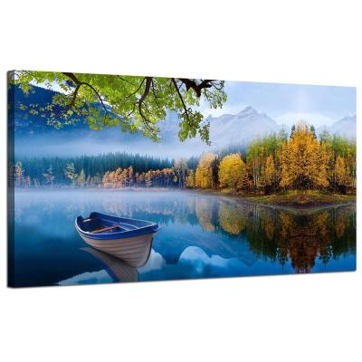 China Scenic Illustration Autumn Framed Painting Canvas Wall Art For Living Room Decor Blue Sky Lake Natural Landscape Mountain Picture Waterproof+ECO-Friendly for sale