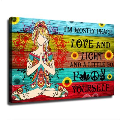 China Waterproof+ECO-Friendly Yoga Canvas Hippie Wall Art Peace Love and Inspirational Poster Zen Home Girl Office Decor Meditation Namaste Quote Light Sign for sale