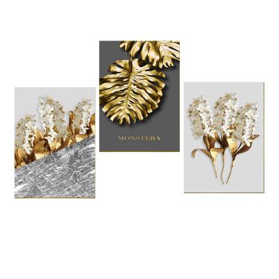 China Waterproof+ECO-Friendly Foil Abstract Flower Canvas Wall Art Nordic Style Luxury Modern Gold Artwork Posters Painting For Living Room Home Decor for sale