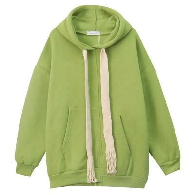 China New Style Solid Color Big Drawstring Drop Shoulder Windproof Piece Girls' Empty Hoodies Wear Asymmetry for sale