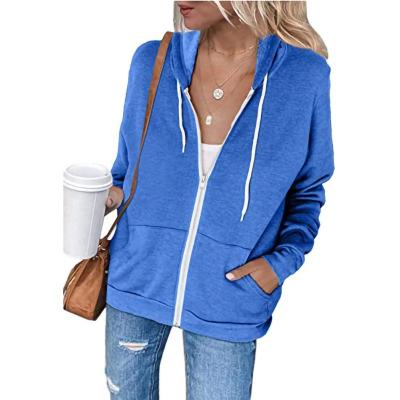 China New Fashion Drawstring Pocket Zipper Soft Sleeved Women's Long Hoodies Pink Breathable Hoodies for sale