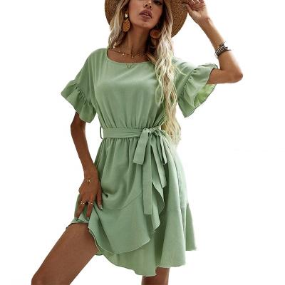 China 2022 Washable Wholesale Women's Dress Wholesale Women's Sheer Green Lace Knee Length High Waist Ladies Dress for sale