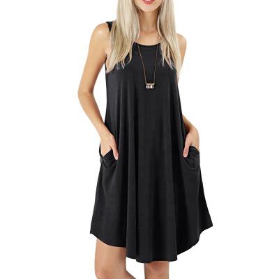 China Washable Sleeveless T-shirt Dress With Pocket Fashion Solid Color Big Swing Women's Summer Sundress for sale