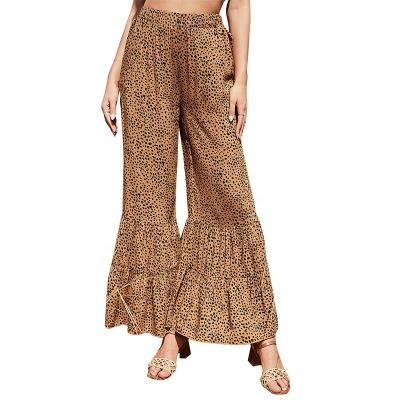 China New fashion breathable spring and summer pants female casual wholesale leopard wide leg flared women's pants for sale