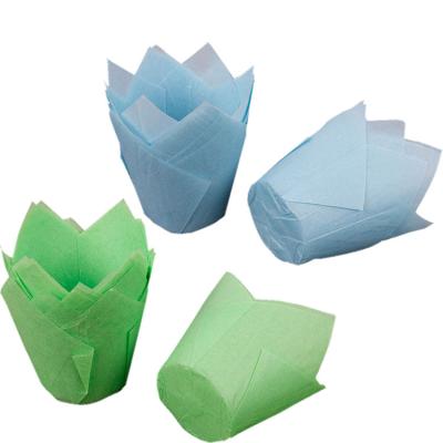 China Disposable Custom Printed Newspaper Tulip Muffin Cup Liners Greaseproof for sale