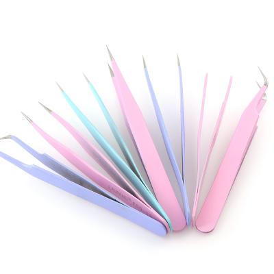 China Custom Logo Wholesale Stainless Steel Curved Comfort Grip Tweezers for Individual Lash Extensions for sale