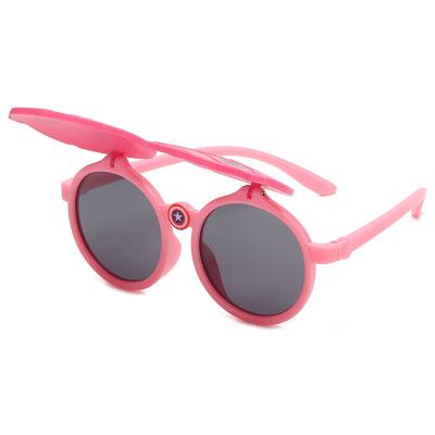 China Newest Kids Sunglasses 2021TR90 Silicone Polarized Cartoon Flip Outdoor Fashion Cute Sunglasses for sale