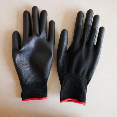 China Safe Hot Selling Labor Protection Safety Work Black Dipped PU Palm Coated Gloves for sale