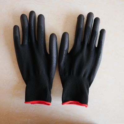 China Safe Outdoor Working Gardening Black Polyester Dipped PU Coated Safety Gloves for sale