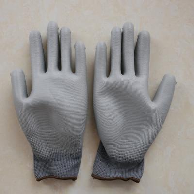 China Wholesale Non Slip Wear Resistant Gardening Labor Insurance Gray PU Coated Palm Dipped Gloves for sale