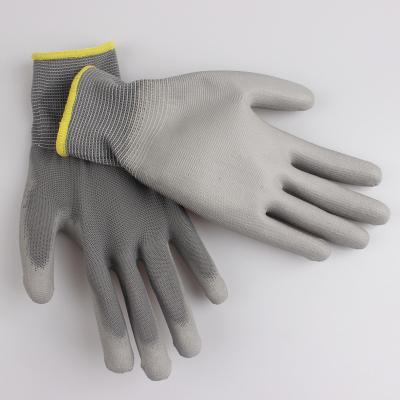 China Gray Nylon 13 Needle Safe Polyester Anti-Slip Garden Work Safety PU Coated Palm Gloves for sale