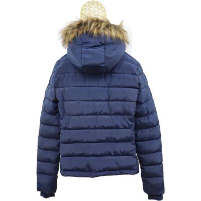 China Quilted jacket child coat with hood and faux fur trim three front zipper pockets plus snap button and zipper placket for winter for sale