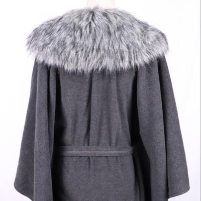 China Newest Wholesale ODM Design Single Scarf Cape Shawl With Faux Fur Trim Collar With Belt Poncho for sale