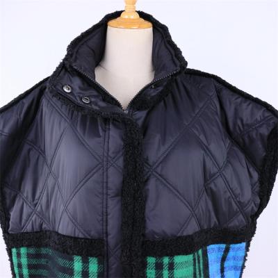 China Newest scarf custom design embroidery tartan cape shawl poncho with stand-up collar and two snap pockets for sale