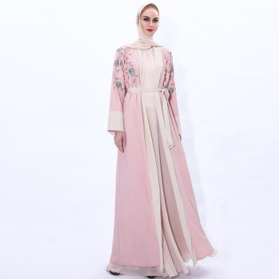 China New Design Embroidered Muslim Women Long Chiffon Cardigan Dress Cover Up Patchwork Abaya DN2021111912 for sale