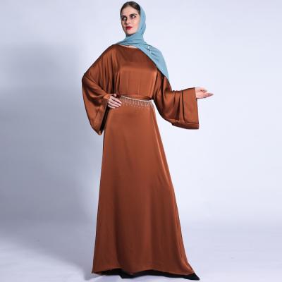 China Matte Solid Color Loose Dress Women's Pains Diamond Belt Full Dress Muslim Abaya DN2021111907 for sale