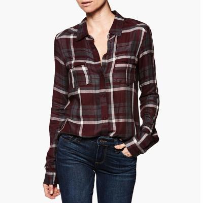 China Latest Designs Rayon Plaid Blouse Cost Effective Women Breathable for sale