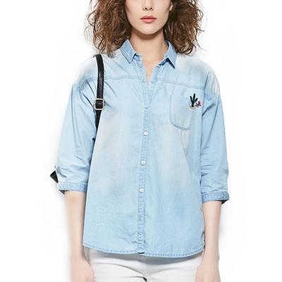 China New Arrivals Anti-pilling Blouse Casual Denim Tops Ladies Shirts Women Long Sleeve Shirt 2020 for sale