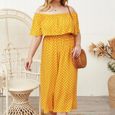 China Plus Size Custom Logo Women's Dot Printed Off Shoulder Jumpsuit Romper for sale