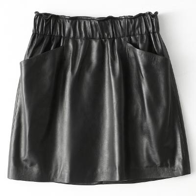 China 2021 New Spring Women Breathable Sheepskin Elastic High Waist Leather Skirt for sale