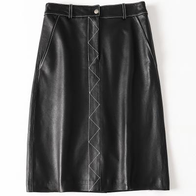 China Custom Women's Breathable Sheepskin OEM Skirt Leather A Striped Skirt for sale