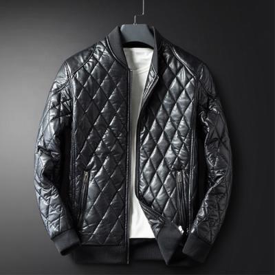 China 2019 New Fashion Wholesale Waterproof Men's Quilted Bomber Jacket Autumn PU Leather Men Leather Jacket For Men for sale