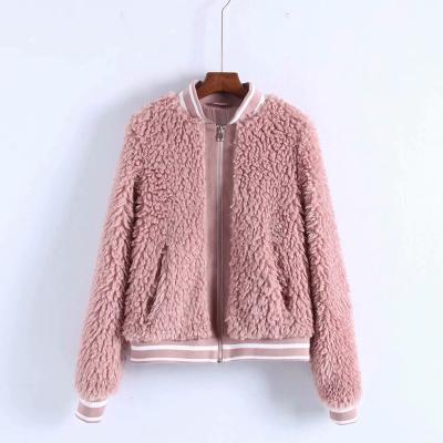 China Custom Made Women's Faux Sherpa Bomber Jacket OEM Soft Fur Rib Neck Bomber Jacket for sale