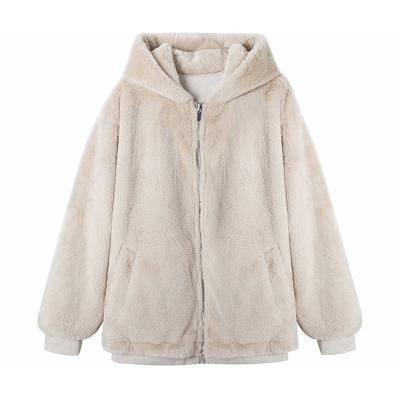 China Anti-wrinkle OEM Custom Women's Sherpa Imitated Rabbit Faux Fur Reversible Suede Jacket for sale