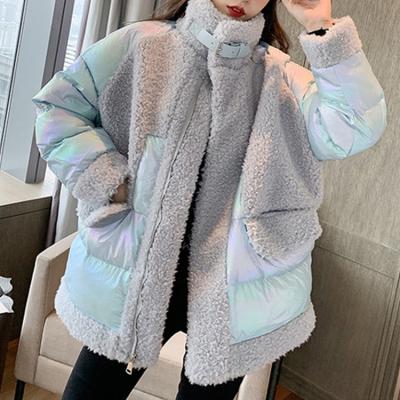 China Plus Size 2020 Winter Jackets Plus Size Coat Winter Shiny Faux Shearling Padded Striper Jacket Coat Women for sale