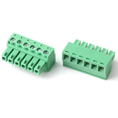 China PA66 / Brass / Tin Plated /Zinc Plated Electrical Terminal Block 6 Plug-in Pluggable Terminal Block 3.81 300V 15A 381mm for sale