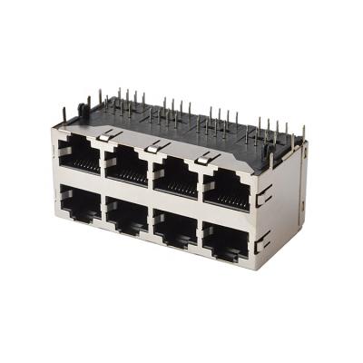 China Right angle pcb connector rj45 cat 6 ports 2X4 8 rj45 modular jack for sale