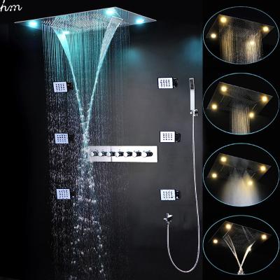 China Without Panel 6 Ways Luxury Shower Heads SPA Mist LED Waterfall Ceiling Waterfall Shower Heads Slide Bar Bathroom Thermostatic Shower Diverter Faucets for sale