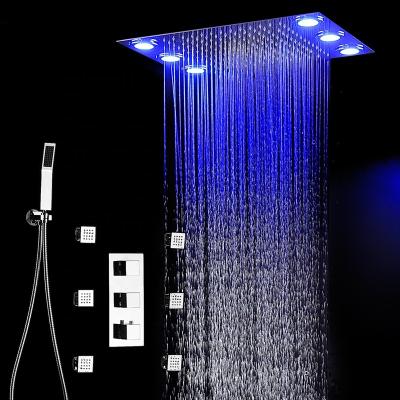 China Without Slide Bar Faucet Bathroom Shower Recessed Ceiling Mount LED Big Rain Shower Set 3 2 Inch Thermostatic Functions + Massage Body Jets Te koop