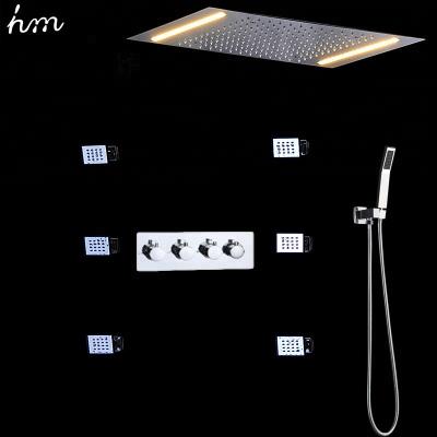 Cina Without SUS304 Sliding Bar Bathroom 360*500MM Led Rain Shower Thermostatic Set System With Hand Shower in vendita