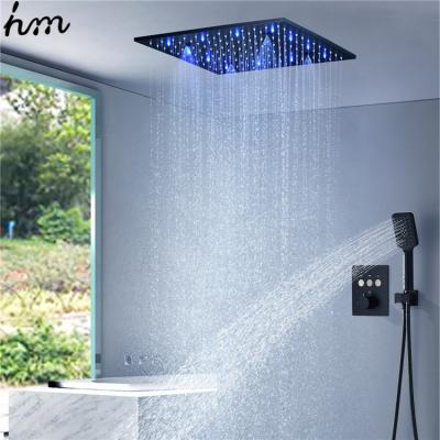 China SUS Barless 16 Inch High Quality Bathroom Wall Mounted Rain Stainless Steel Led Ceiling Black Shower Faucet Sets for sale