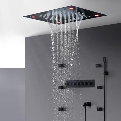 Cina With Diverter European Style Graphite Shower Set Matte Black Shower Head Faucet Thermostatic Valve Waterfall SUS304 Rainfall Shower Panel in vendita