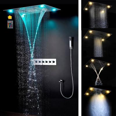 Κίνα Without Slide Bar Modern Bathroom 600*800MM Shower Set 5 Functions Thermostatic Large Rain Mixer Waterfall Mist Shower Head System Led Ceiling Panel προς πώληση