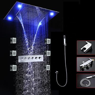 China Without Slide Bar Bathroom Thermostatic Faucets Rain Waterfall Rainfall SPA Shower Ceiling Large LED Mounted Shower Head Shower Set for sale