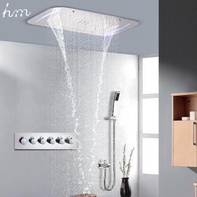 Cina Without Ceiling LED Shower Head 430*710mm Mist Waterfall Multifunctional Shower System Thermostatic Faucets Slide Bar Embedded Shower in vendita