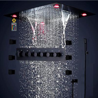 중국 Without Waterfall Wall Mounted 800*600 Luxury Shower Faucet Set LED High Flow System Thermostatic Rain Head Shower 판매용