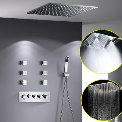 China Sliding Barless 20 Inch Non Led Rain Mist Shower Mirror Shower Head Set With 6 Pcs Square Body Jets Adjustable Shower Faucet for sale