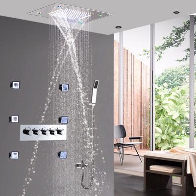 Κίνα With Diverter Handle Shower Valve Brass Hot Cold Stainless Steel Four 360x500 Ceiling Mounted LED Rainfall Bathroom Shower Faucet Spa Body Massage προς πώληση