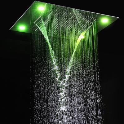 China Bathroom Modern Showerhead Large Rainfall Size Shower Panel Free Electric Power LED Lights 304 Stainless Steel Luxury Waterfall Massage à venda