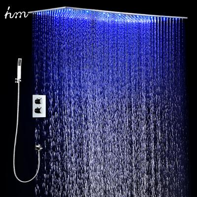 China Without Bathroom Accessories 304 Largest LED Thermostatic Rainfall Shower Head Set Slide Bar Shower Panel Stainless Steel for sale