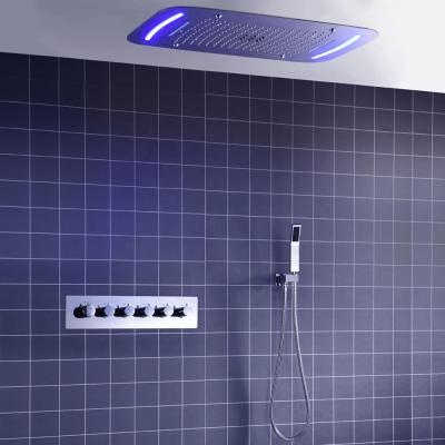 중국 Without Massage 5 Function SPA Style Slide Bar Bathroom Modern Shower Faucet LED Colorful Shower Head Set With Thermostatic Valve 판매용